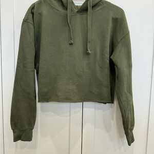 Deep Olive Green Raw Edge Hoodie